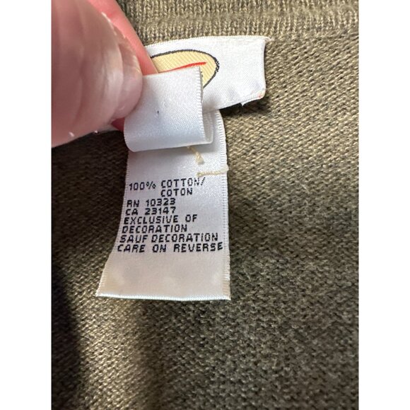 Talbots Floral Embroidered Button-Up Olive Green Long Sleeve Cardigan SizeM - Picture 9 of 11